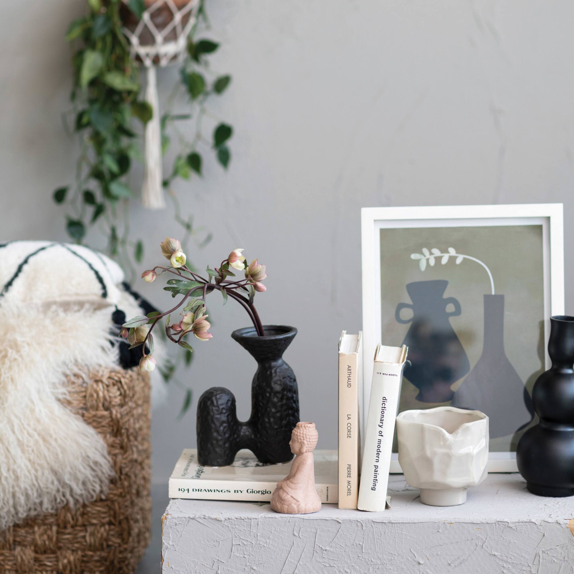 Hello Honey® 8" Matte Black Textured Stoneware Sculptural Vase
